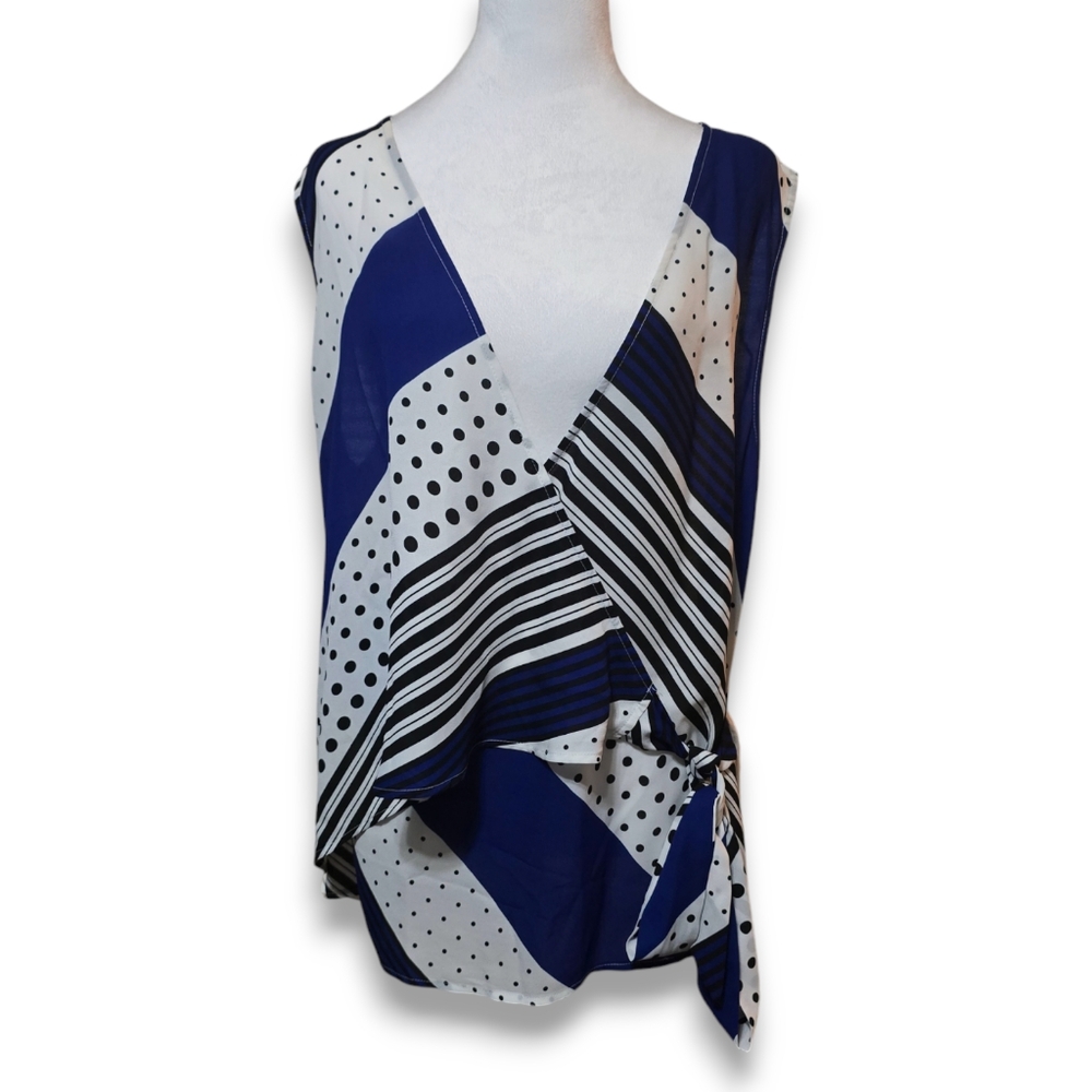 7th Avenue Blue and White Wrap Top - Size XL